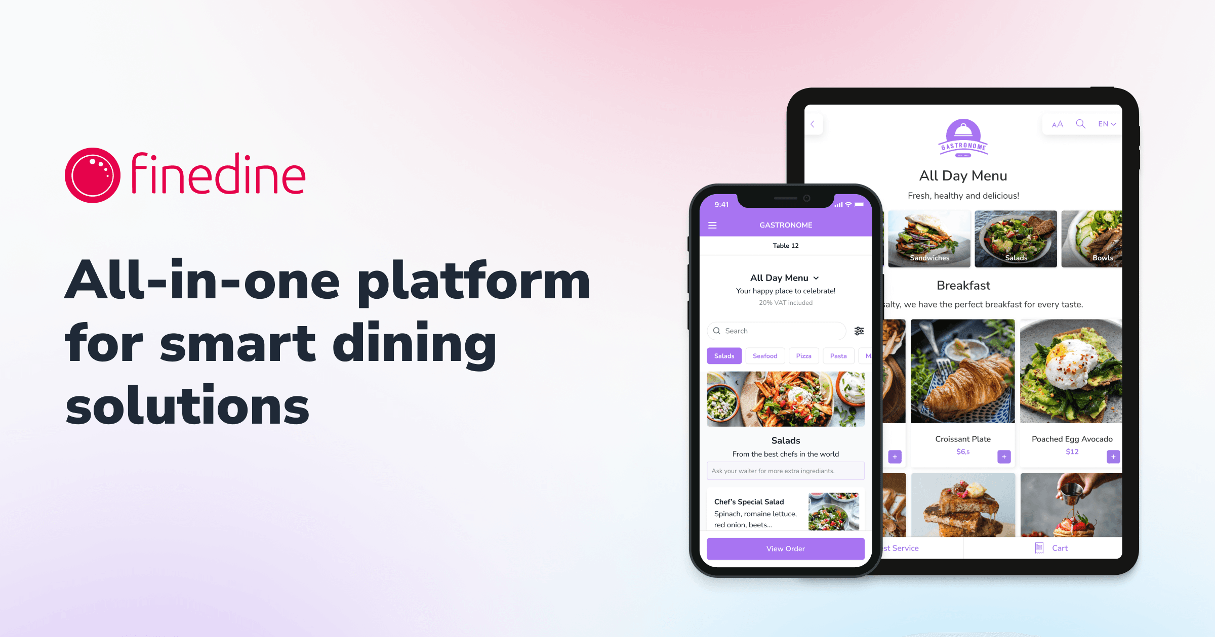 FineDine Menu platform dashboard and ordering interface